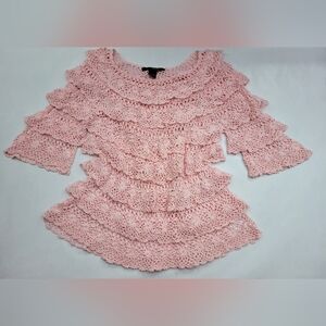 Denim 24/7 Pink Layered Ruffle Crochet Blouse